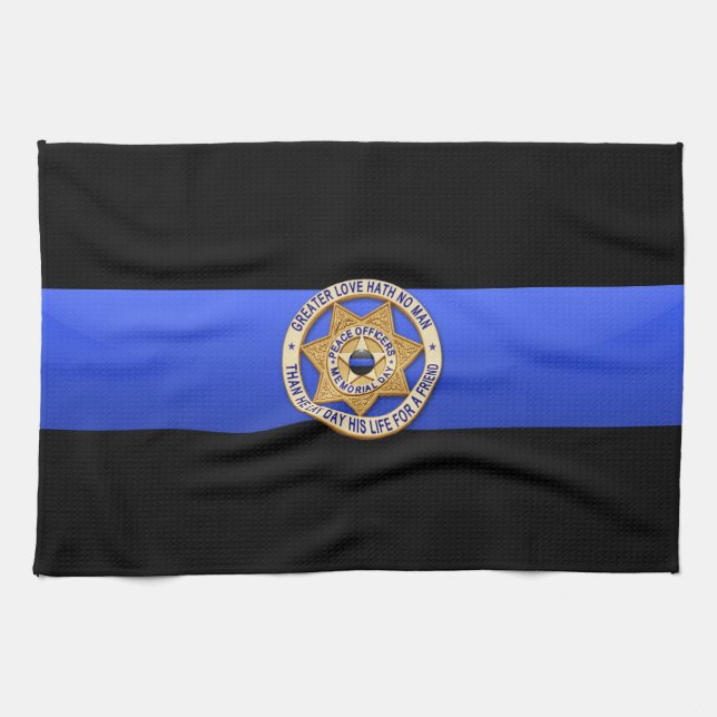 Thin Blue Line Flag & Badge Kitchen Towel (Horizontal)