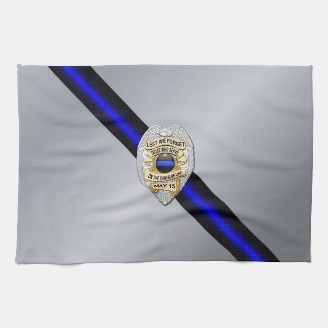 Thin Blue Line Flag & Badge Kitchen Towel (Horizontal)