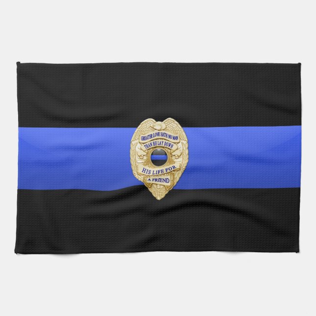 Thin Blue Line Flag & Badge Kitchen Towel (Horizontal)
