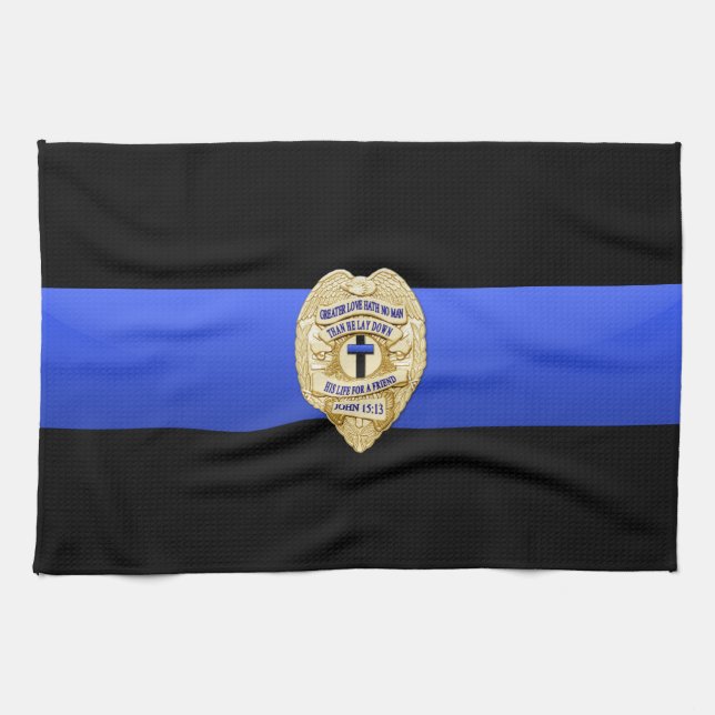 Thin Blue Line Flag & Badge Kitchen Towel (Horizontal)