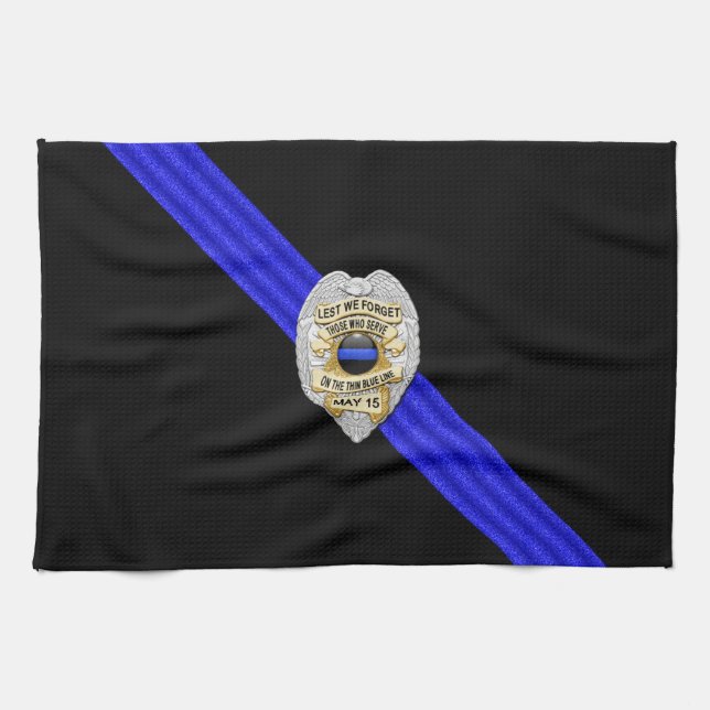 Thin Blue Line Flag & Badge Kitchen Towel (Horizontal)