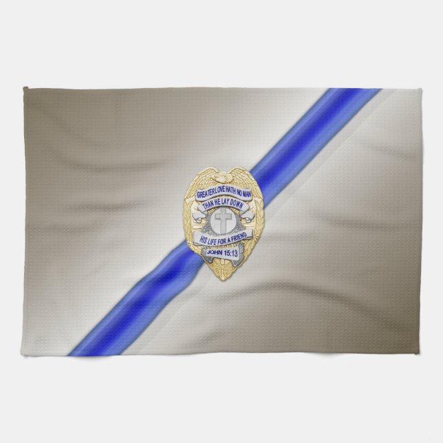Thin Blue Line Flag & Badge Kitchen Towel (Horizontal)