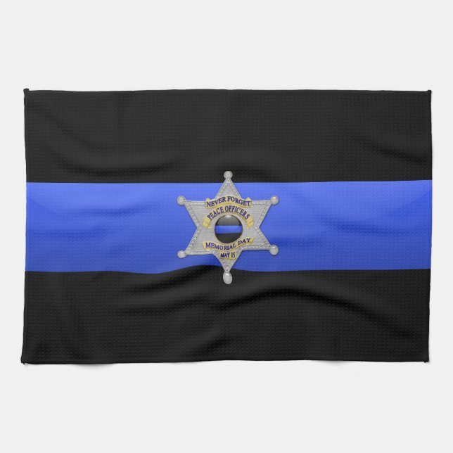 Thin Blue Line Flag & Badge Kitchen Towel (Horizontal)