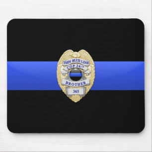 Thin Blue Line Flag & Badge Mouse Pad