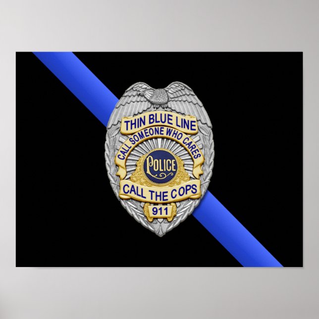 Thin Blue Line Flag & Badge Poster (Front)