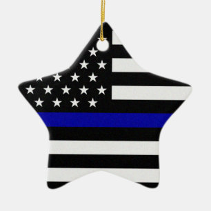 Thin Blue Line Flag Ceramic Ornament