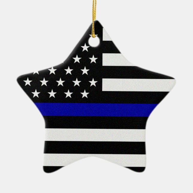 Thin Blue Line Flag Ceramic Ornament (Front)