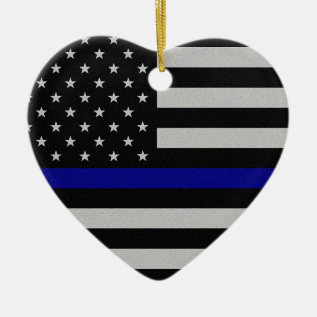 Thin Blue Line Flag Ceramic Ornament (Front)