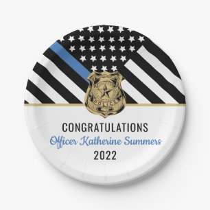 Thin Blue Line Flag Congrats Police Graduation Paper Plate