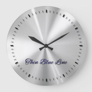Thin Blue Line Flag Inlay Buttons Large Clock