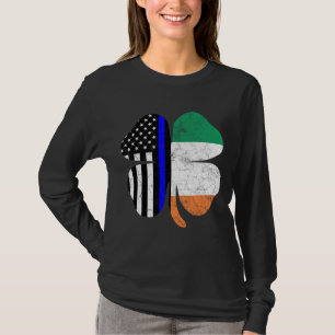 Thin Blue Line Flag Irish American St Patricks Day T-Shirt