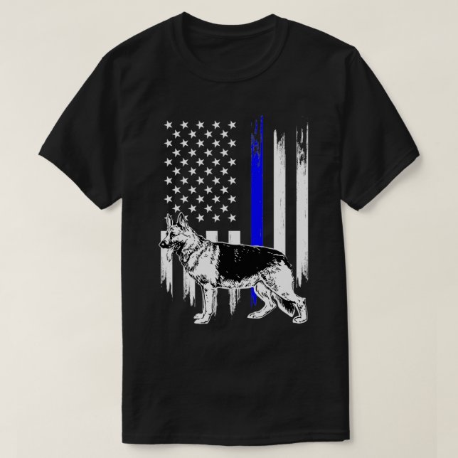Thin Blue Line Flag K9 German Shepherd Police Dog  T-Shirt (Design Front)