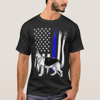 Thin Blue Line Flag K9 German Shepherd Police Dog T-Shirt