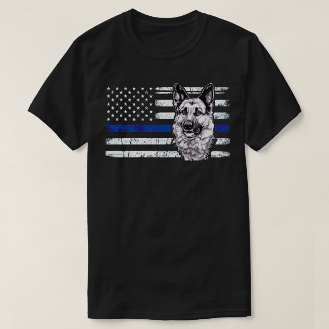 Thin Blue Line Flag K9 Shirt German Shepherd Polic (Design Front)