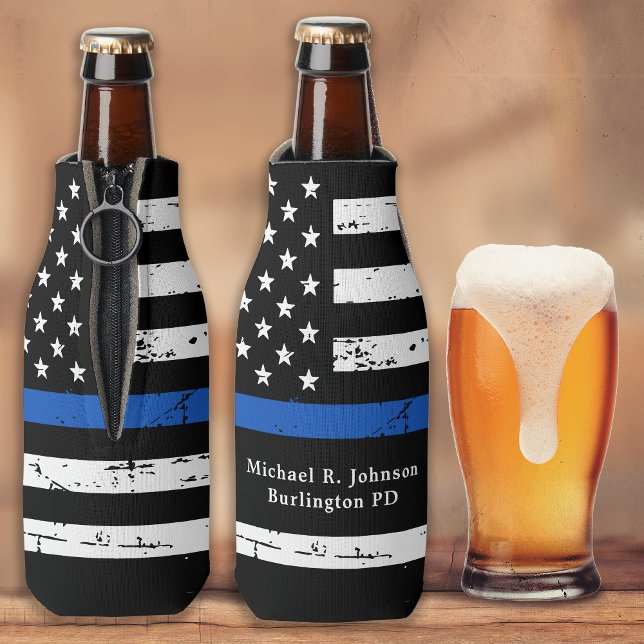 Thin Blue Line Flag Personalized Police Officer  Bottle Cooler (Creator Uploaded)
