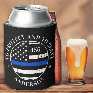 Thin Blue Line Flag Personalized Police Officer Can Cooler