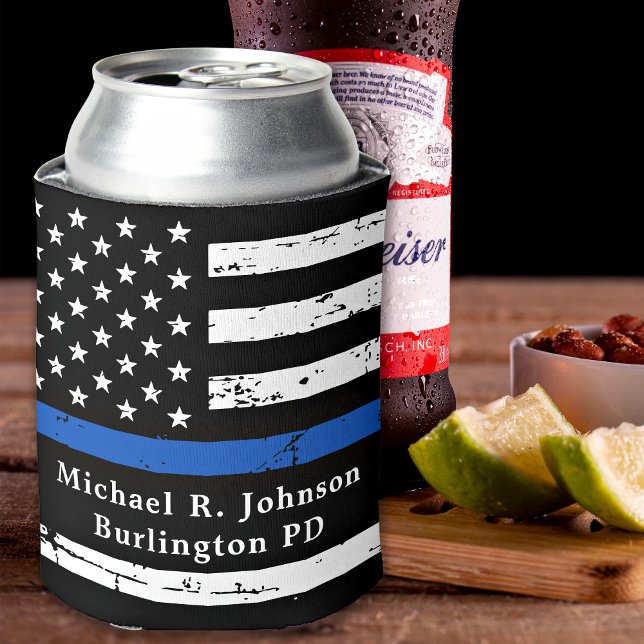 Thin Blue Line Flag Personalized Police Officer  Can Cooler (Creator Uploaded)