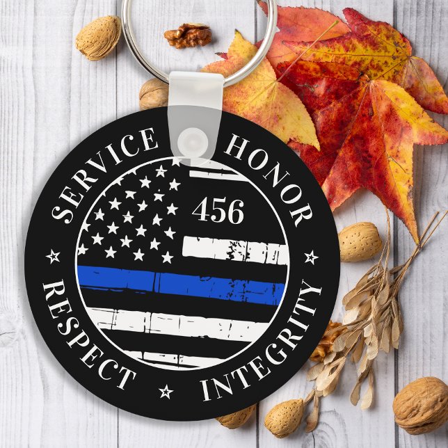 Thin Blue Line Flag Personalized Police Officer Keychain (Creator Uploaded)