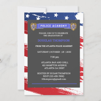 Thin Blue Line Flag Police Officer Graduation   In Invitation
