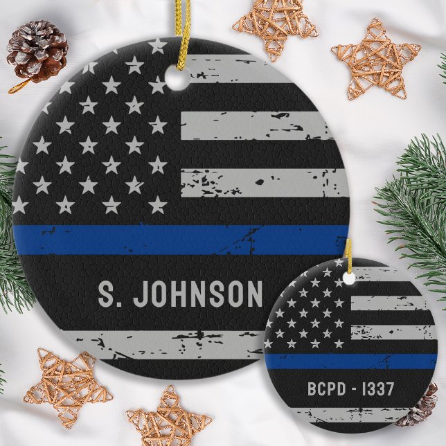 Thin Blue Line Flag Police Officer Law Enforcement Ceramic Ornament (Creator Uploaded)