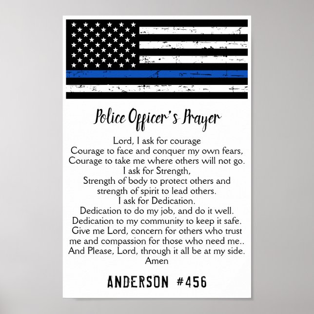 Thin Blue Line Flag Police Officer Prayer Poster (Front)