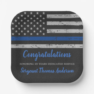 Thin Blue Line Flag Police Officer Retirement Paper Plate