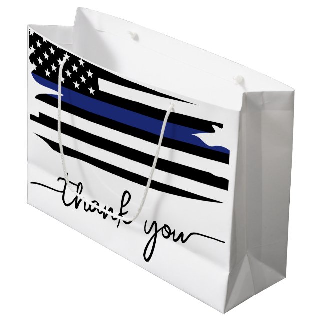 Thin Blue Line Flag Police Officer Thank You Large Gift Bag (Front Angled)