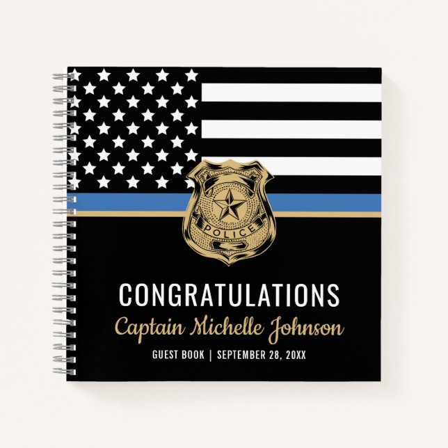Thin Blue Line Flag Police Retirement Guest Book (Front)