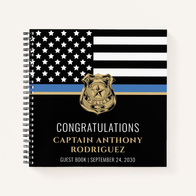 Thin Blue Line Flag Police Retirement Guest Notebook (Front)