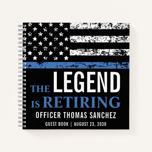 Thin Blue Line Flag Police Retirement Guestbook Notebook (Front)