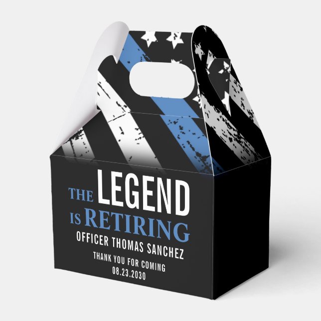 Thin Blue Line Flag Police Retirement Party Favor Box (Front Side)