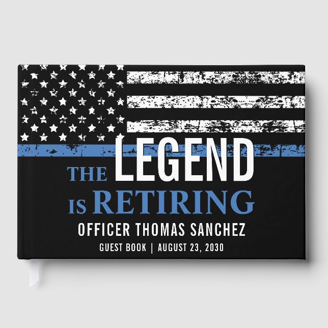 Thin Blue Line Flag Police Retirement Party Guest Book (Front)