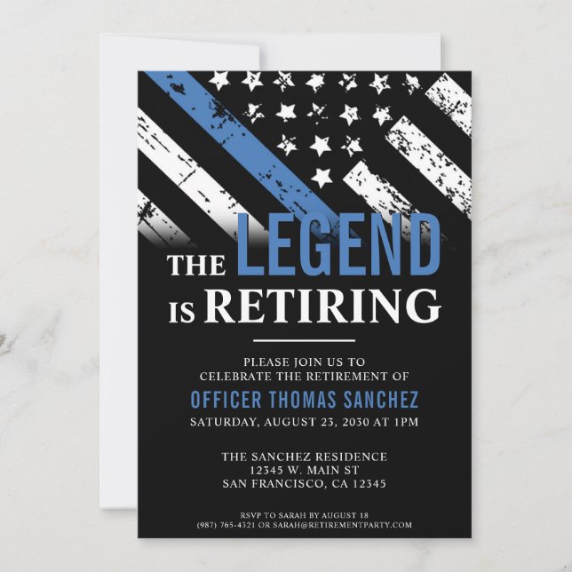 Thin Blue Line Flag Police Retirement Party Invitation (Front)