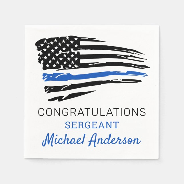 Thin Blue Line Flag Police Retirement Party Napkin (Front)
