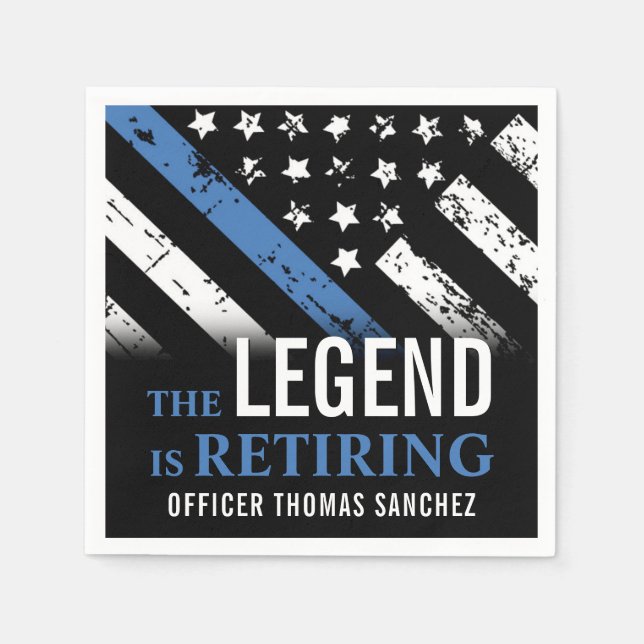 Thin Blue Line Flag Police Retirement Party Napkin (Front)