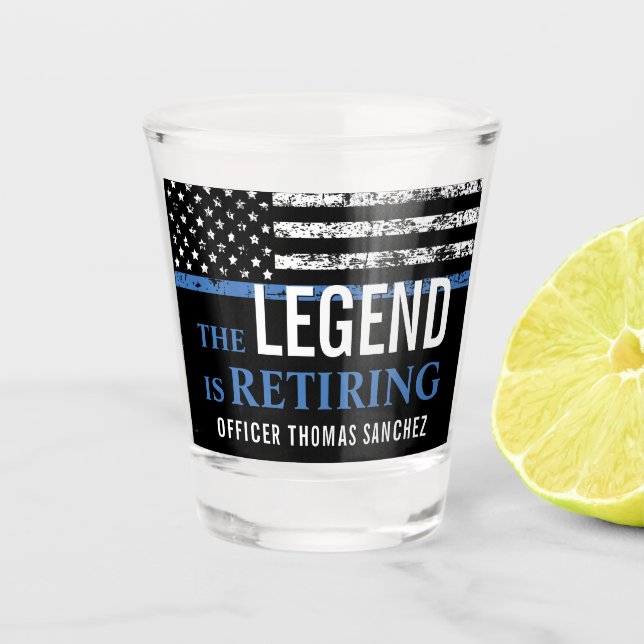 Thin Blue Line Flag Police Retirement Party Shot Glass (Front)