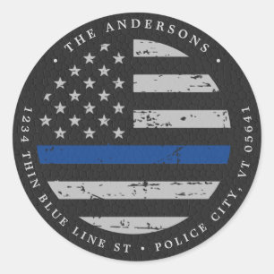 Thin Blue Line Flag Police Return Address Classic Round Sticker
