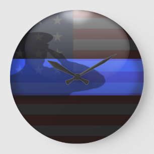 Thin Blue Line - Flag Salute Large Clock