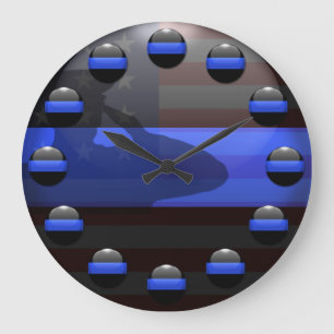 Thin Blue Line - Flag Salute Large Clock