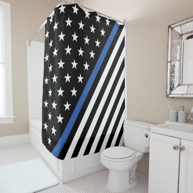 Thin Blue Line Flag Stars and Stripes Shower Curta (In Situ)