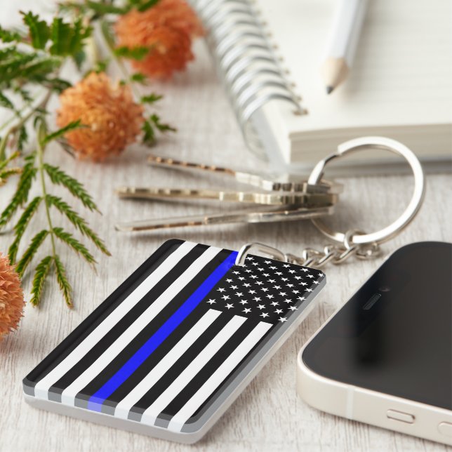 Thin Blue Line Flag (United States) Keychain (Front Right)