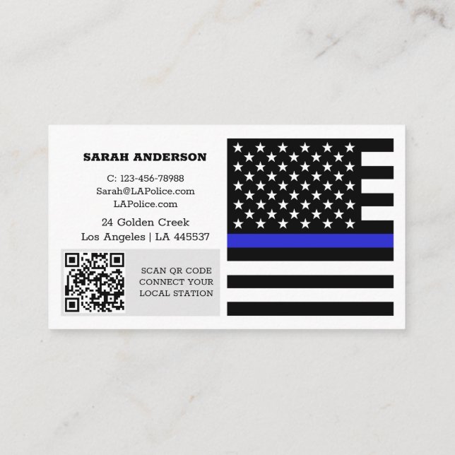 Thin Blue Line Flag, USA Police / Personalized Business Card (Back)