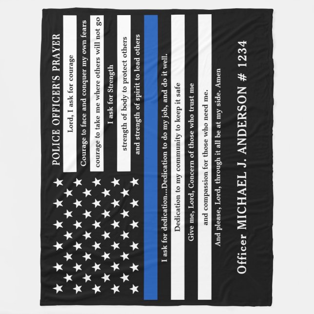 Thin Blue Line Gift Police Officer's Prayer  Fleece Blanket (Front)
