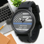 Thin Blue Line Gift - USA American Flag - Police Watch<br><div class="desc">Thin Blue Line Police Watch - American flag design in Police Flag colours ,  distressed design .
Lovely gift to your favourite police officer . Personalize with name. 
COPYRIGHT © 2020 Judy Burrows,  Black Dog Art - All Rights Reserved.</div>