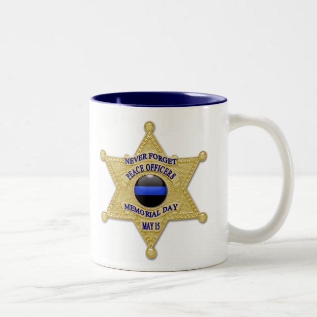 Thin Blue Line Glowing Button & Gold Badge Two-Tone Coffee Mug (Right)