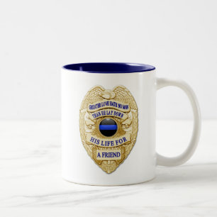 Thin Blue Line Glowing Button & Gold Badge Two-Tone Coffee Mug