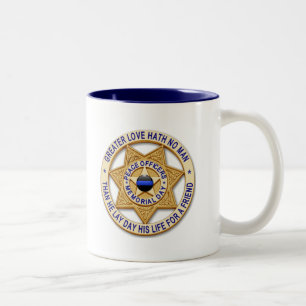 Thin Blue Line Glowing Button & Gold Badge Two-Tone Coffee Mug