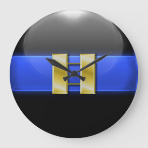 Thin Blue Line - Gold Police Captain Bars Large Clock