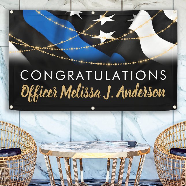 Thin Blue Line Gold Police Graduation Party Banner (Creator Uploaded)