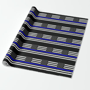 Thin Blue Line Graphic on a US American Flag Wrapping Paper